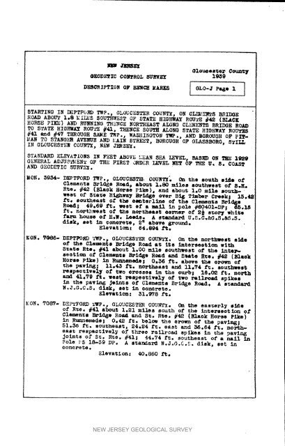 Bulletin 51, New Jersey Geodetic Control Survey Bench Marks in ...