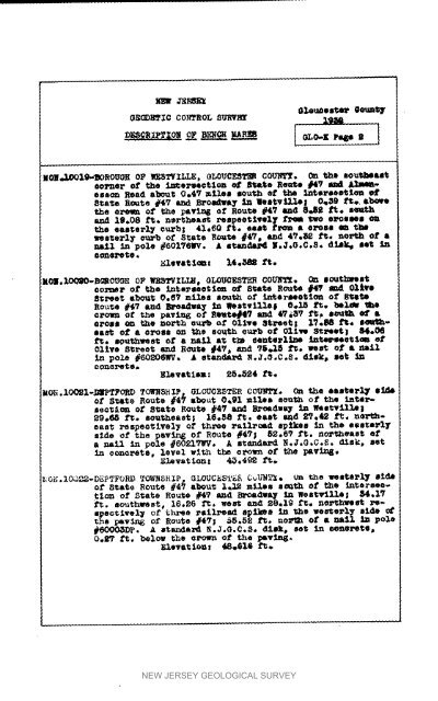 Bulletin 51, New Jersey Geodetic Control Survey Bench Marks in ...