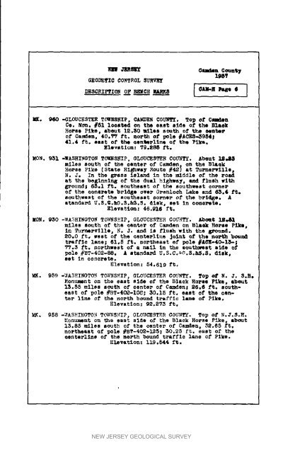 Bulletin 51, New Jersey Geodetic Control Survey Bench Marks in ...