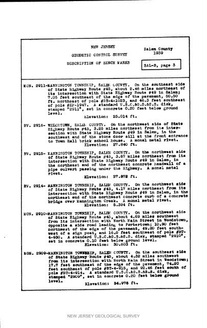 Bulletin 51, New Jersey Geodetic Control Survey Bench Marks in ...