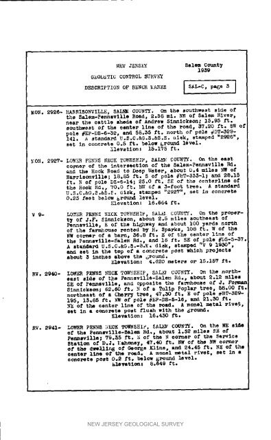 Bulletin 51, New Jersey Geodetic Control Survey Bench Marks in ...