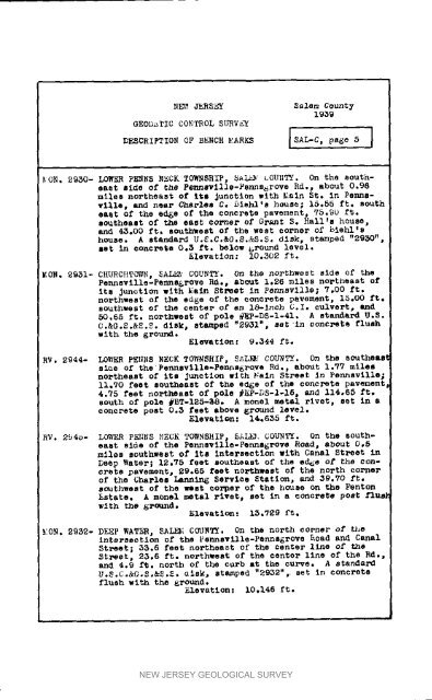 Bulletin 51, New Jersey Geodetic Control Survey Bench Marks in ...