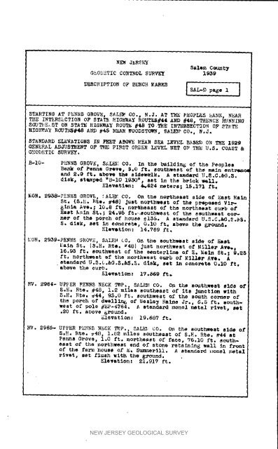 Bulletin 51, New Jersey Geodetic Control Survey Bench Marks in ...