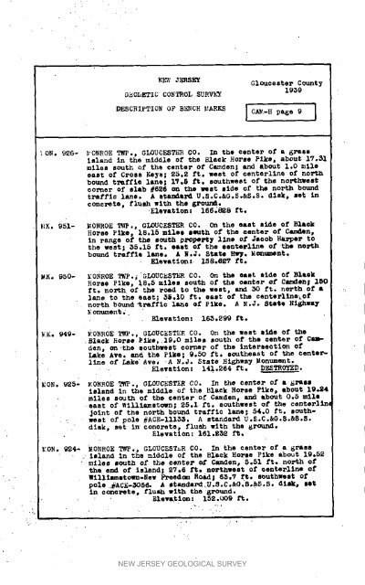 Bulletin 51, New Jersey Geodetic Control Survey Bench Marks in ...