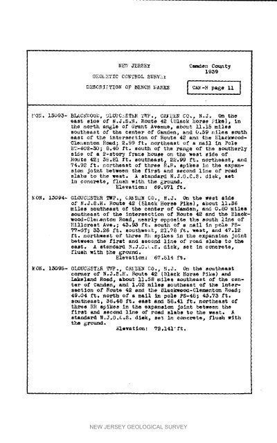 Bulletin 51, New Jersey Geodetic Control Survey Bench Marks in ...