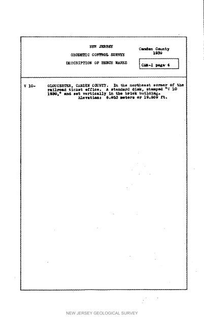 Bulletin 51, New Jersey Geodetic Control Survey Bench Marks in ...