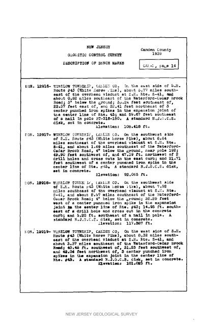 Bulletin 51, New Jersey Geodetic Control Survey Bench Marks in ...