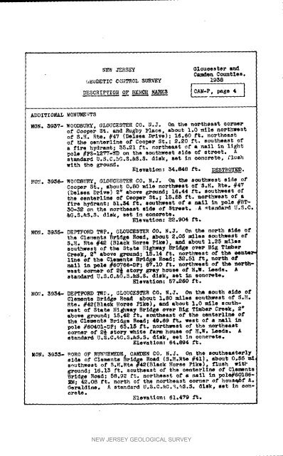 Bulletin 51, New Jersey Geodetic Control Survey Bench Marks in ...