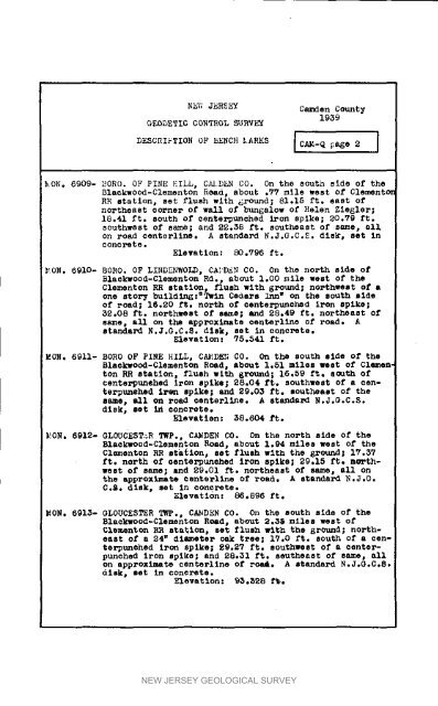 Bulletin 51, New Jersey Geodetic Control Survey Bench Marks in ...