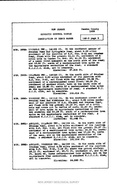 Bulletin 51, New Jersey Geodetic Control Survey Bench Marks in ...