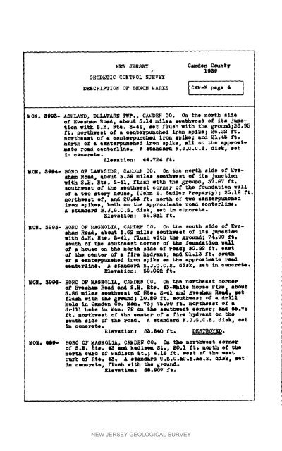 Bulletin 51, New Jersey Geodetic Control Survey Bench Marks in ...