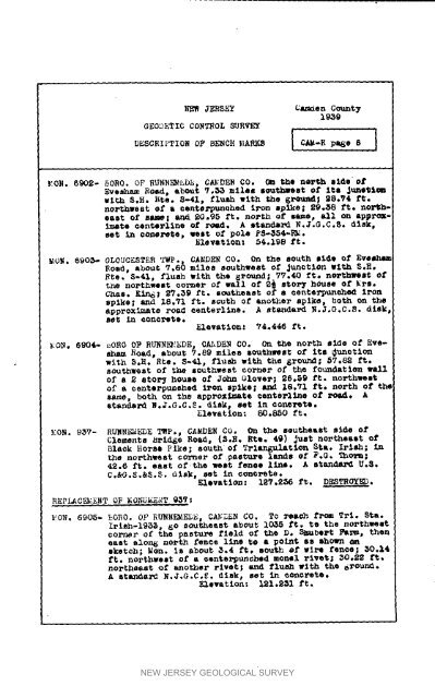 Bulletin 51, New Jersey Geodetic Control Survey Bench Marks in ...