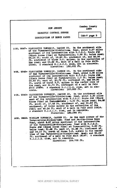 Bulletin 51, New Jersey Geodetic Control Survey Bench Marks in ...