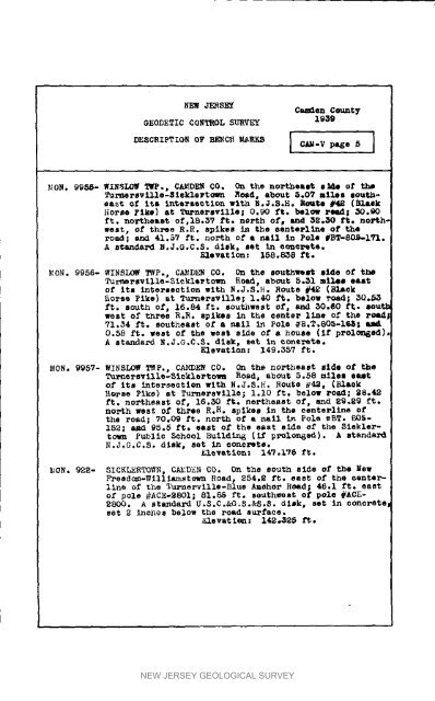 Bulletin 51, New Jersey Geodetic Control Survey Bench Marks in ...