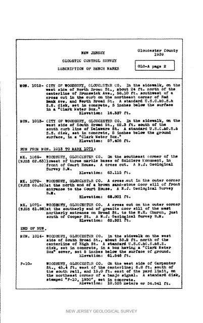 Bulletin 51, New Jersey Geodetic Control Survey Bench Marks in ...