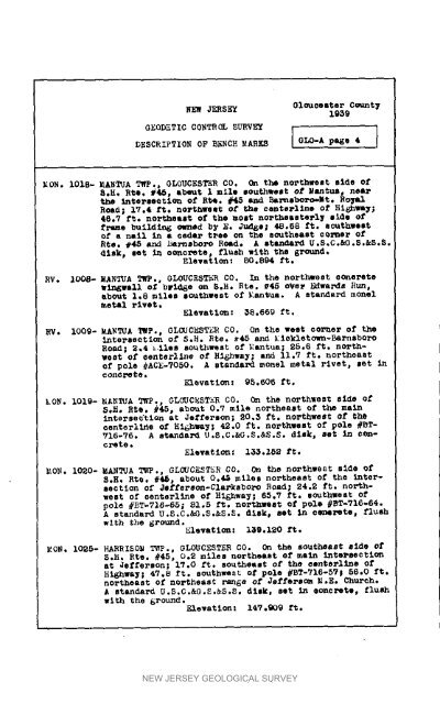 Bulletin 51, New Jersey Geodetic Control Survey Bench Marks in ...