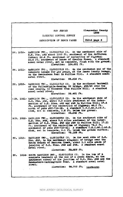 Bulletin 51, New Jersey Geodetic Control Survey Bench Marks in ...