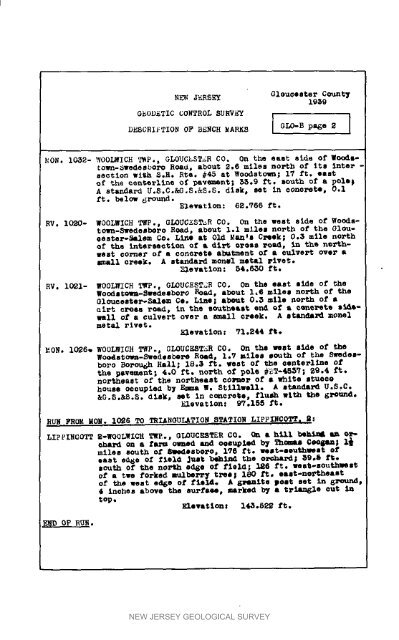 Bulletin 51, New Jersey Geodetic Control Survey Bench Marks in ...