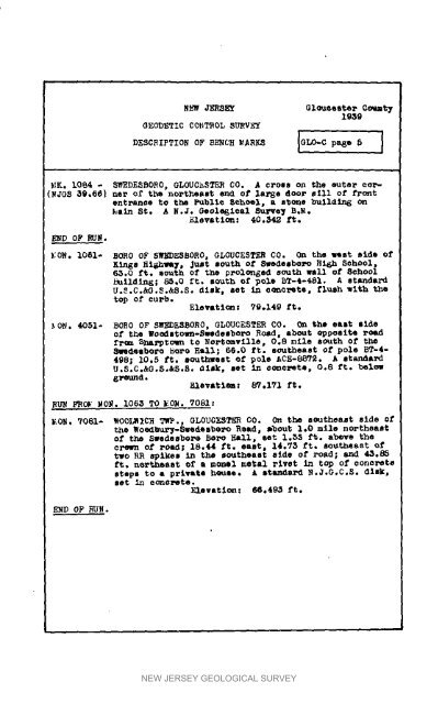 Bulletin 51, New Jersey Geodetic Control Survey Bench Marks in ...