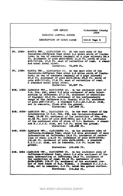 Bulletin 51, New Jersey Geodetic Control Survey Bench Marks in ...