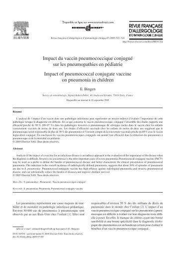 Impact du vaccin pneumococcique conjuguÃ© sur les pneumopathies ...
