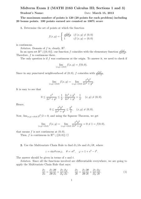 Midterm Exam 2 (MATH 2163 Calculus III; Sections 1 and 3)