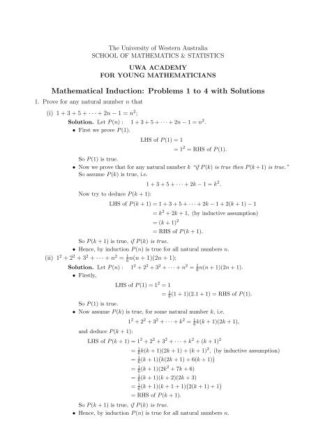 Mathematical Induction: Problems With Solutions - The University Of ...