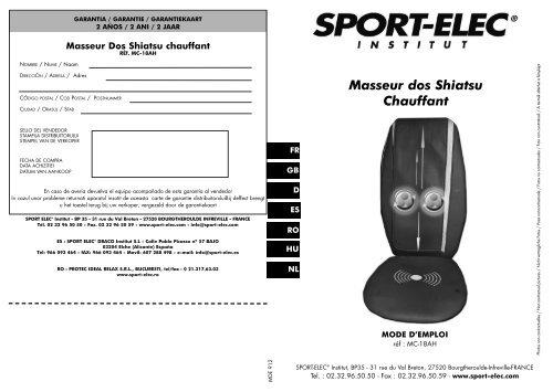 MASSEUR DOS SHIATSU [MC18AH] User Manual ... - Sport-elec.com