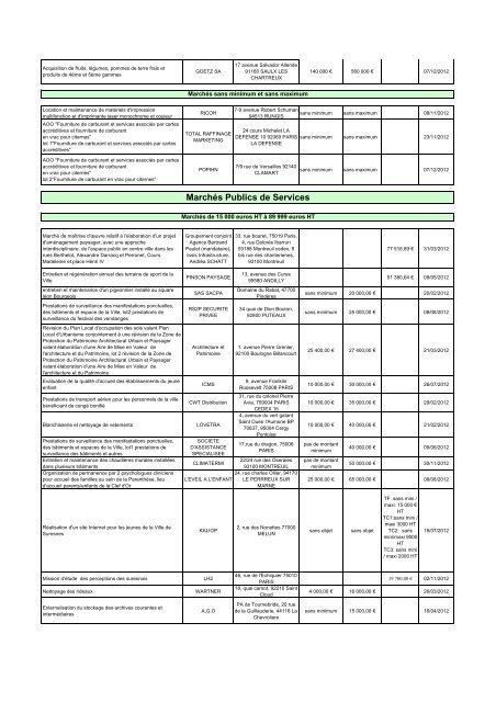 Liste des MarchÃ©s publics notifiÃ©s pour l'annÃ©e 2012 (pdf ... - Suresnes