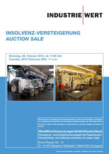 INSOLVENZ-VERSTEIGERUNG AUCTION SAle - IndustrieWert GmbH