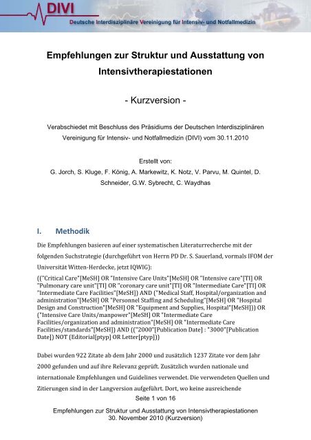 Empfehlungen zur Struktur und Ausstattung von ... - DIVI