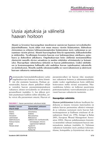 Uusia ajatuksia ja välineitä haavan hoitoon - Duodecim