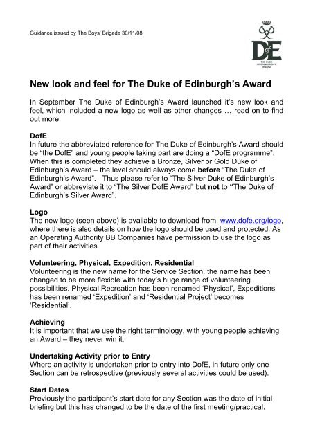 New look and feel for The Duke of Edinburgh's ... - The Boys' Brigade