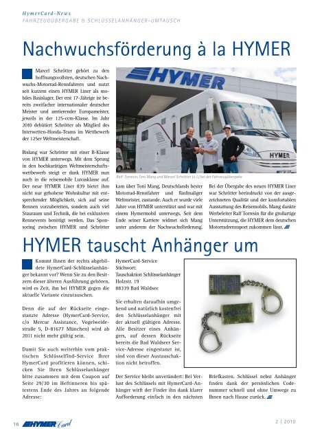 mit Ihren HymerCard-Reisen 2011! - HYMER.com