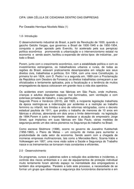 CIPA: uma célula de cidadania dentro das empresas. - Segurança e ...