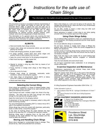 Instructions for the safe use of: Chain Slings - Arbil Lifting Gear