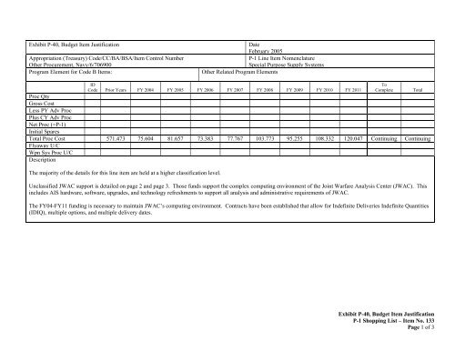 Other Procurement, BA 4 - U.S. Navy