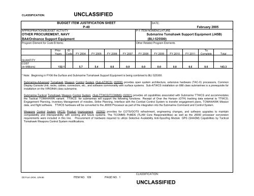 Other Procurement, BA 4 - U.S. Navy