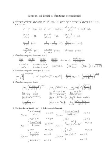 Esercizi sui limiti di funzione e continuità