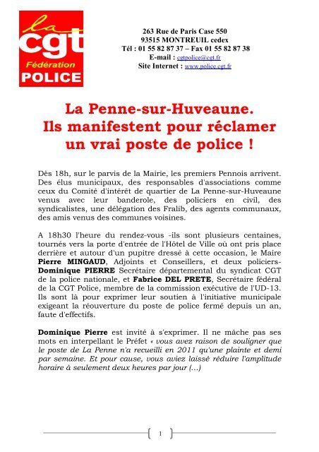 overal Ambtenaren Voorspeller La Penne sur huveaune: mobilisation contre la ... - CGT Police