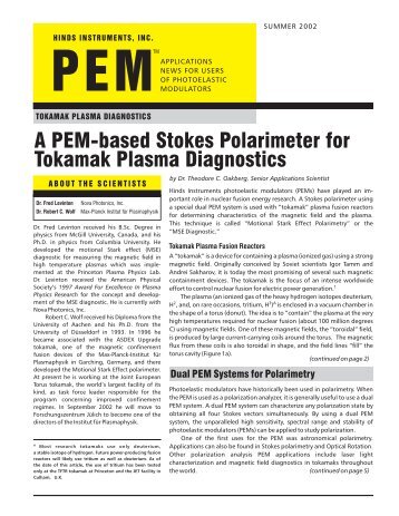 A PEM-based Stokes Polarimeter for Tokamak ... - Hinds Instruments