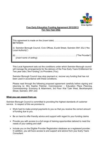 Provider agreement - SchoolsOnline - Swindon Borough Council