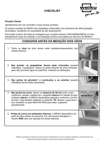 CHECKLIST CUIDADOS ANTES DA MEDIÃÃO DOS VÃOS