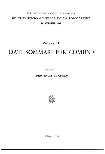 DATI SOMMARI PER COMUNE - Istat