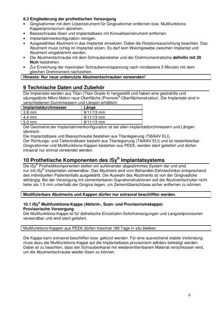 Gebrauchsanweisung iSyÂ® Implantatsystem - Alltec Dental