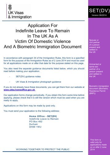 applicant on form SET(DV) - UK Border Agency - the Home Office