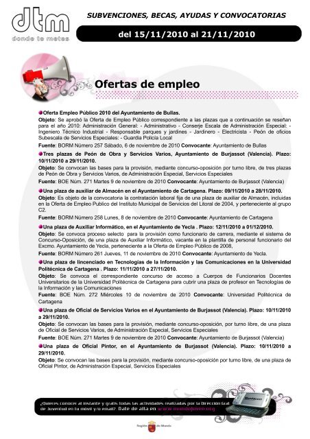del 15/11/2010 al 21/11/2010 - Comunidad Autónoma de la Región ...