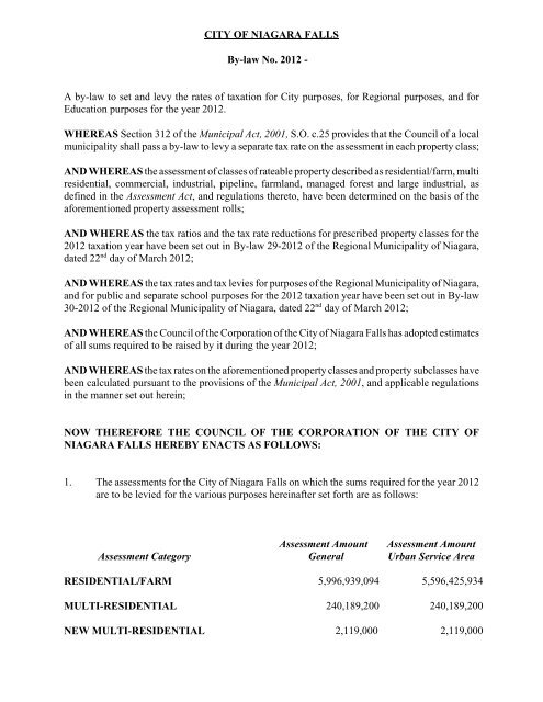 2012 Tax Levy By-law