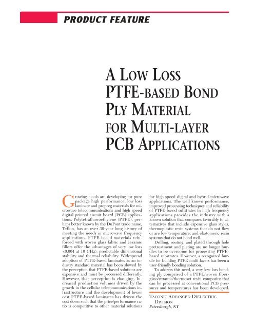 A Low Loss PTFE-based Bond Ply Material for Multilayer ... - Taconic