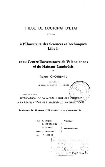 Ã  l'UniversitÃ© des Sciences et Techniques - Lille 1- et au Centre ...